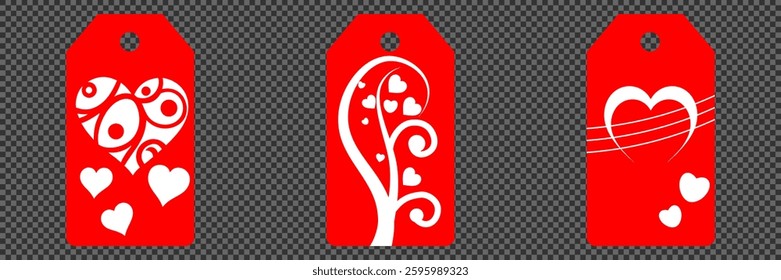 Set blank white paper price tags or gift tags. Set of gift or price tags shapes with hearts and love. Vector templates for cutting. Valentine's Day tag stencils. Mock up paper price tags