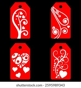 Set blank white paper price tags or gift tags. Set of gift or price tags shapes with hearts and love. Vector templates for cutting. Valentine's Day tag stencils. Mock up paper price tags