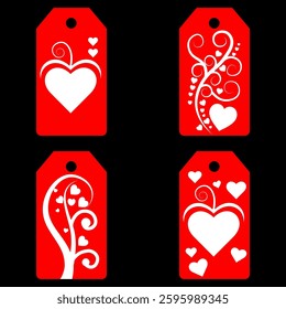 Set blank white paper price tags or gift tags. Set of gift or price tags shapes with hearts and love. Vector templates for cutting. Valentine's Day tag stencils. Mock up paper price tags