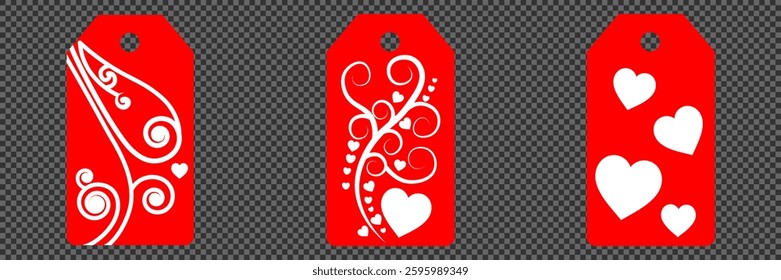 Set blank white paper price tags or gift tags. Set of gift or price tags shapes with hearts and love. Vector templates for cutting. Valentine's Day tag stencils. Mock up paper price tags