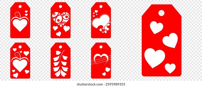 Set blank white paper price tags or gift tags. Set of gift or price tags shapes with hearts and love. Vector templates for cutting. Valentine's Day tag stencils. Mock up paper price tags