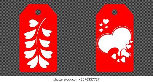 Set blank white paper price tags or gift tags. Set of gift or price tags shapes with hearts and love. Vector templates for cutting. Valentine's Day tag stencils. Mock up paper price tags