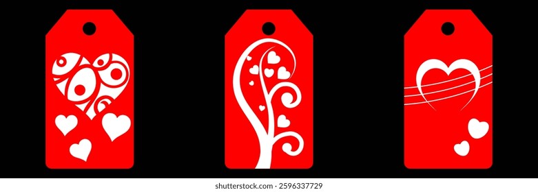 Set blank white paper price tags or gift tags. Set of gift or price tags shapes with hearts and love. Vector templates for cutting. Valentine's Day tag stencils. Mock up paper price tags