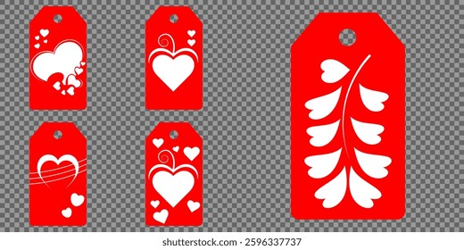 Set blank white paper price tags or gift tags. Set of gift or price tags shapes with hearts and love. Vector templates for cutting. Valentine's Day tag stencils. Mock up paper price tags