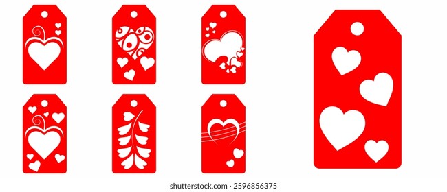 Set blank white paper price tags or gift tags. Set of gift or price tags shapes with hearts and love. Vector templates for cutting. Valentine's Day tag stencils. Mock up paper price tags