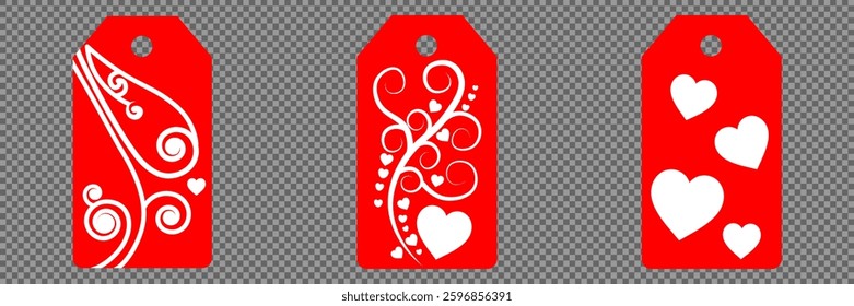 Set blank white paper price tags or gift tags. Set of gift or price tags shapes with hearts and love. Vector templates for cutting. Valentine's Day tag stencils. Mock up paper price tags