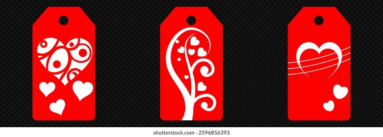 Set blank white paper price tags or gift tags. Set of gift or price tags shapes with hearts and love. Vector templates for cutting. Valentine's Day tag stencils. Mock up paper price tags