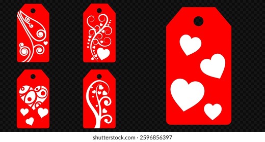 Set blank white paper price tags or gift tags. Set of gift or price tags shapes with hearts and love. Vector templates for cutting. Valentine's Day tag stencils. Mock up paper price tags