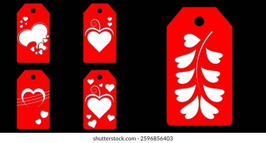 Set blank white paper price tags or gift tags. Set of gift or price tags shapes with hearts and love. Vector templates for cutting. Valentine's Day tag stencils. Mock up paper price tags