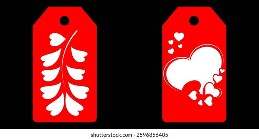 Set blank white paper price tags or gift tags. Set of gift or price tags shapes with hearts and love. Vector templates for cutting. Valentine's Day tag stencils. Mock up paper price tags