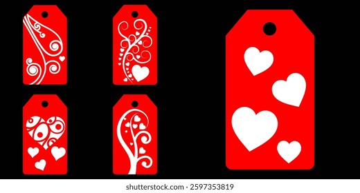 Set blank white paper price tags or gift tags. Set of gift or price tags shapes with hearts and love. Vector templates for cutting. Valentine's Day tag stencils. Mock up paper price tags