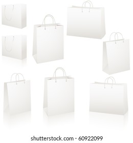 Conjunto de bolsas de compra de papel blanco vectorial