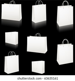 Set of blank white paper shopping bags vector isolated on black