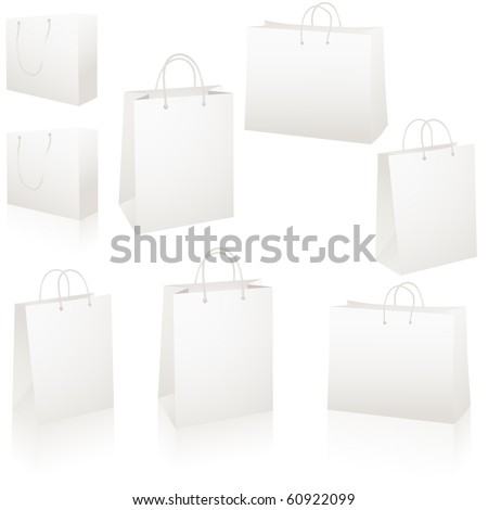 Set of blank white paper shopping bags vector