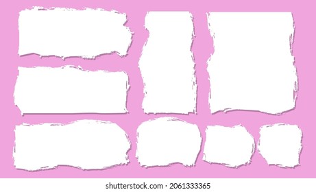 Set Of Blank White Paper Torn Frame In Pink Background