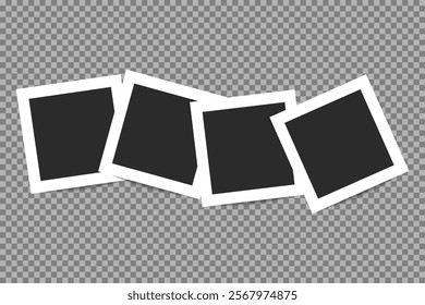 Set of blank white photo frames with shadows. Realistic photo templates with shadows. Isolated realistic vector illustration for prezintation. Vector frames on png background.