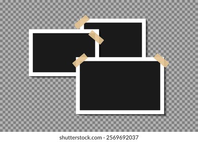 Set of blank white photo frames with shadows. Realistic photo templates with shadows. Isolated realistic vector illustration for prezintation. Vector frames on png background.