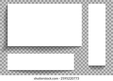 Set of blank white photo frames with shadows. Realistic photo templates with shadows. Isolated realistic vector illustration for prezintation. Vector frames on png background.