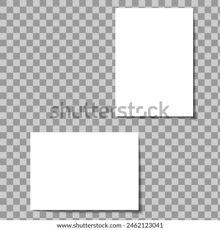 Set of blank white photo frames with shadows. Realistic photo templates with shadows. Isolated realistic vector illustration. Vector illustrations on png background.