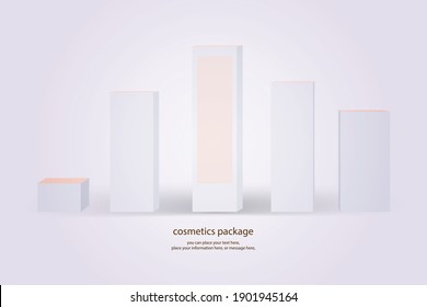 Set of blank white product packaging paper boxes isolated