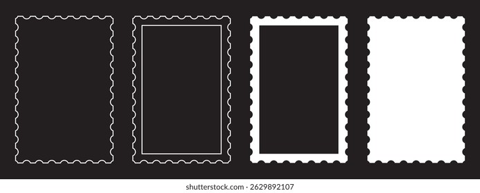 Set of Blank White Rectangle Postage Stamp Decorative Border Frame – Flat Design Illustration