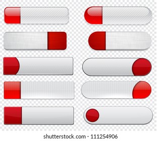 Set of blank white and red buttons for website or app. Vector eps10.