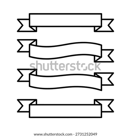 Set of blank white ribbons and banners for labeling or decoration