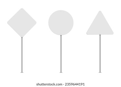 Set of blank white road signs. Vector illustration