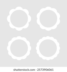 Set of blank white round scallop edge borders. Flat design illustration.