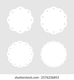 Set of blank white round scallop edge borders. Flat design illustration.