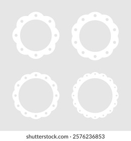 Set of blank white round scallop edge borders. Flat design illustration.