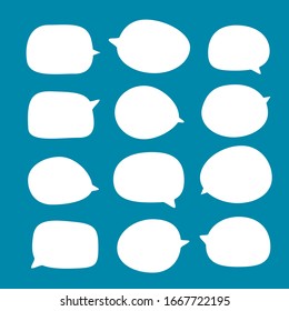 Set Of Blank White Speech Bubble In Flat Design, Sticker For Chat Symbol, Label, Tag Or Dialog Word