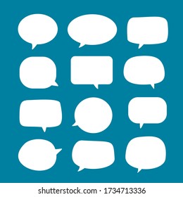 set of blank white speech bubble in flat design, sticker for chat symbol, label, tag or dialog word