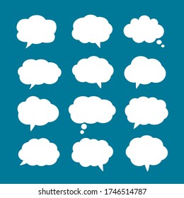 set of blank white speech bubble in flat design, sticker for chat symbol, label, tag or dialog word