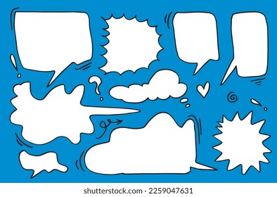 set of blank white speech bubble in flat design, think speak talk text box, banner.