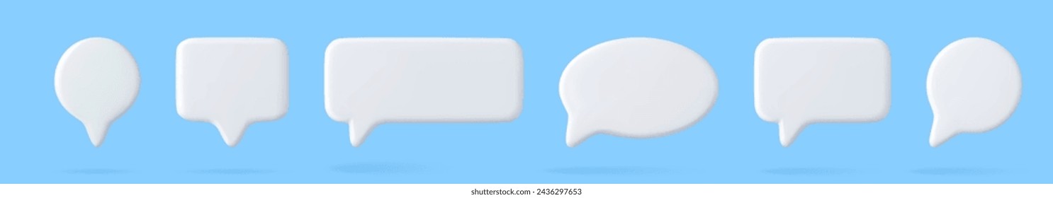 Set Blanco en blanco de la burbuja de habla aislado en el fondo azul . Concepto de comunicación de redes sociales. renderizado 3d. Ilustración de vector