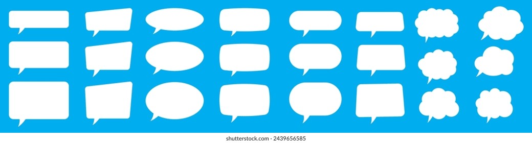 Set of blank white speech bubble in flat design, cartoon chatting box, message box icon.