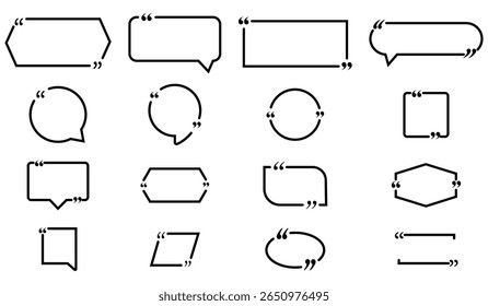 Set of blank white speech bubble in flat design. Vintage typographic symbol calligraphic quote frame. Contour drawing modern style. Talk bubble speech icon. Vector illustration.