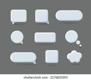 Set Of Blank White Speech Bubbles, 3d Chat Comments Frames, Dialog Balloon In Various Shapes, Message Clowd Symbol, Vector Set