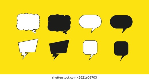 Set of blank white speech bubbles in comic style, perfect for dialogue, storytelling, communication design, and expressive cartoon or graphic art projects