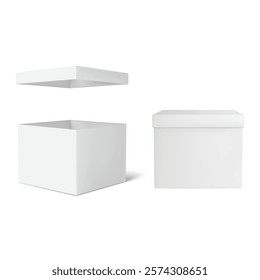 Set of Blank White Square Boxes with Removable Lids Vector illustration