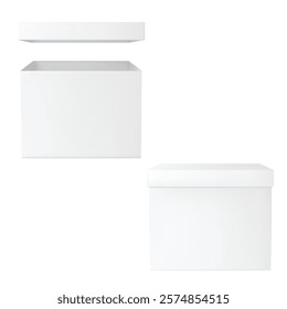 Set of Blank White Square Boxes Open and Closed Vector illustration