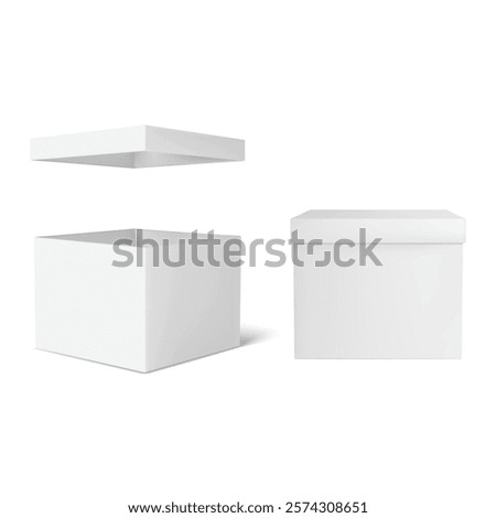 Set of Blank White Square Boxes with Removable Lids Vector illustration