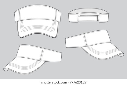 Set Blank White Sun Visor Cap With White Sandwich And Adjustable Hook-Loop Strap Vector on  gray Backgrpound.