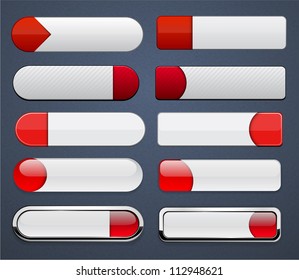 Set of blank white-red buttons for website or app. Vector eps10.