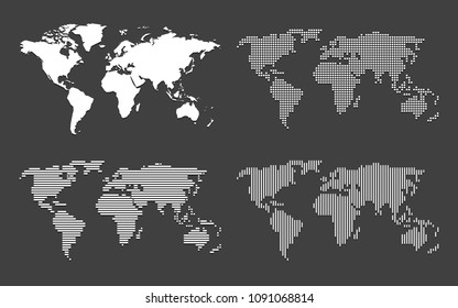 set of blank world maps on black background