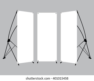 Set of blank X-stand banners display template isolated on gray background. Vector illustration. Mockup for design