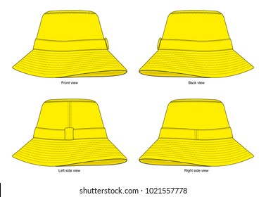Set blank yellow bucket hat vector for template.