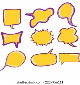 set of blank yellow hand drawn doodle speech bubbles. vector illustration icon design