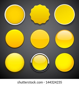 Set of blank yellow round buttons for website or app. Vector eps10.